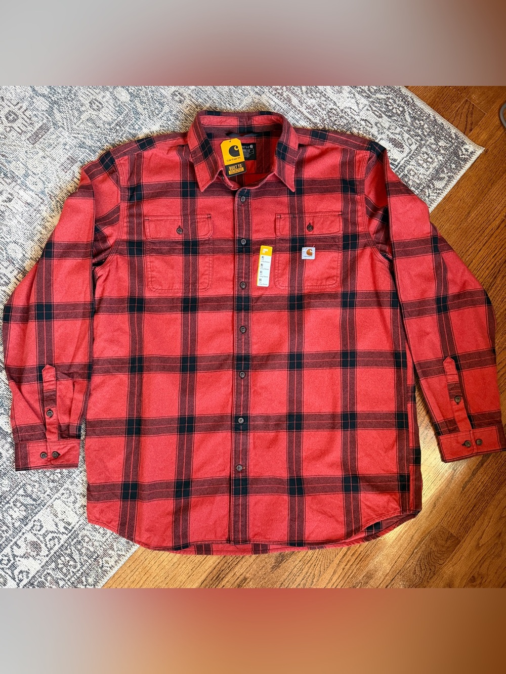 NWT Carhartt Loose Fit Heavyweight Flannel Shirt XL Tall Red Plaid Long Sleeve